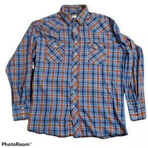 Wrangler Mens Western Cowboy Shirt Blue Multicolor Long Sleeve Big & Tall XLT